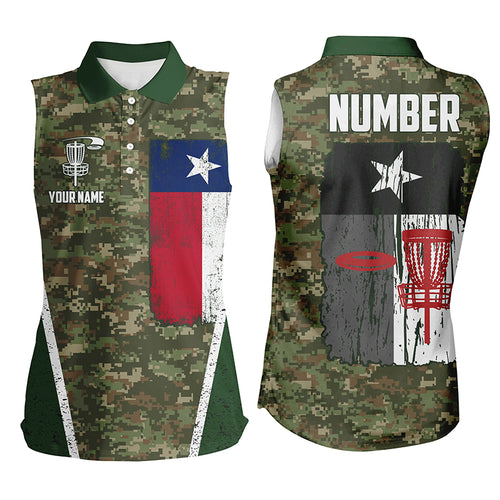 Sleeveless Disc Golf Vintage Camouflage Texas Flag Custom Patriotic Disc Golf Shirts For Women LDT0290