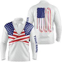Load image into Gallery viewer, American Flag White Golf Pattern Mens Polo Shirt Patriotic Golf Shirts For Men Golf Gifts LDT0603