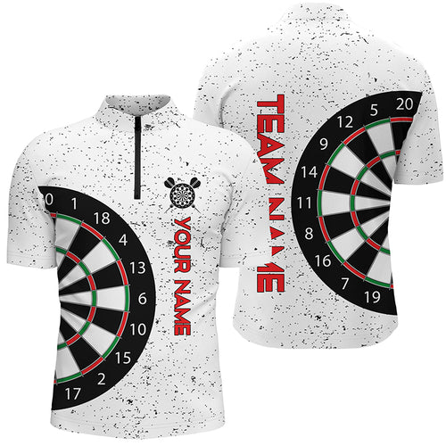 Personalized White Grunge Dartboard Custom Quarter Zip Shirt Cool Dart Team Jersey For Men LDT0338