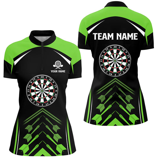 Personalized Green Black Darts Quarter Zip Shirt Custom Darts Shirt For Women Dart Jerseys LDT1465