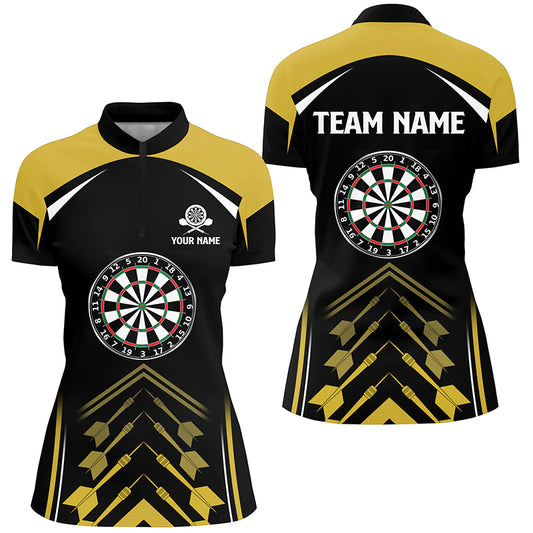 Personalized Yellow Black Darts Quarter Zip Shirt Custom Darts Shirt For Women Dart Jersey LDT1466