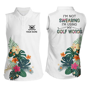 Womens Sleeveless Tropical Flower Golf Shirt Custom White Golf Shirts For Women Tropical Golf Gifts LDT0101