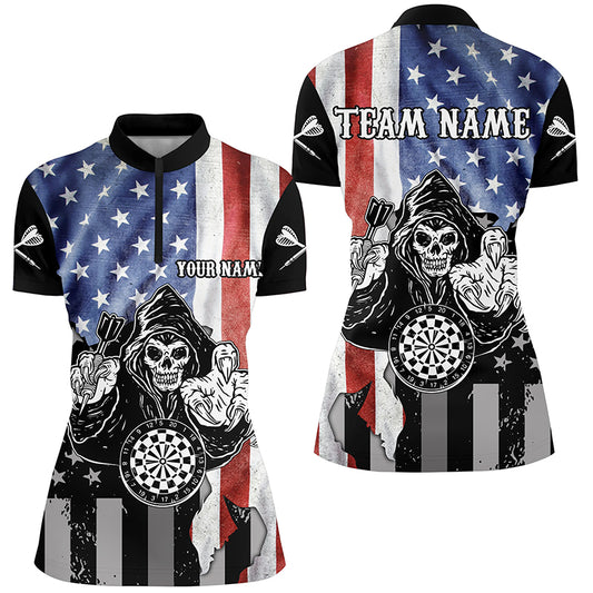 Personalized Vintage American Flag Darts Quarter-zip Shirt Skull Darts Jersey For Women LDT0667