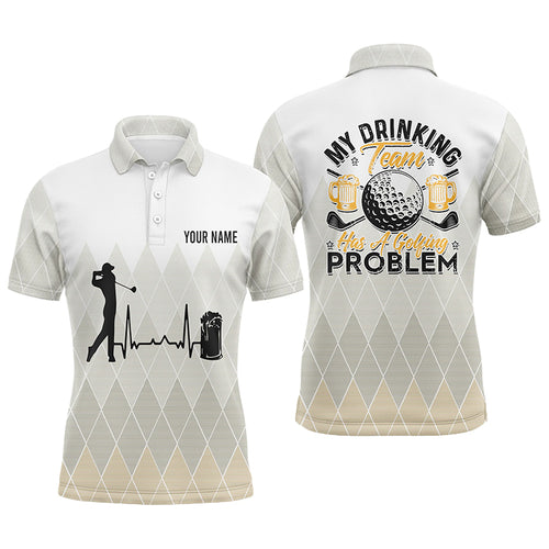 Argyle Pattern Mens Golf Polo Shirt, Personalized Heartbeat Beer Golf Shirts For Men, Golfer Gifts LDT0121