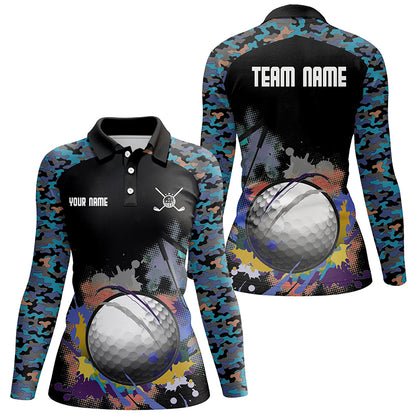 Colorful Camouflage Womens Golf Polo Shirt, Personalized Multicolor Wet Paint Golf Shirts For Women LDT0124