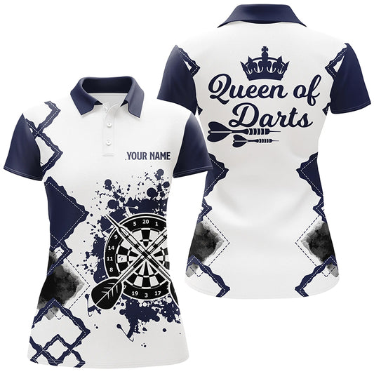 Queen Of Darts Navy White Darts Polo Shirt Custom Cool Darts Jersey For Women LDT0367