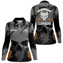 Load image into Gallery viewer, Grey Grunge Orange Skull Golf Polo Shirts Custom Golf Shirts For Women Scary Golf Gifts LDT0379