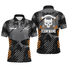 Load image into Gallery viewer, Grey Grunge Orange Skull Mens Golf Polo Shirts Custom Golf Shirts For Men Scary Golf Gifts LDT0379