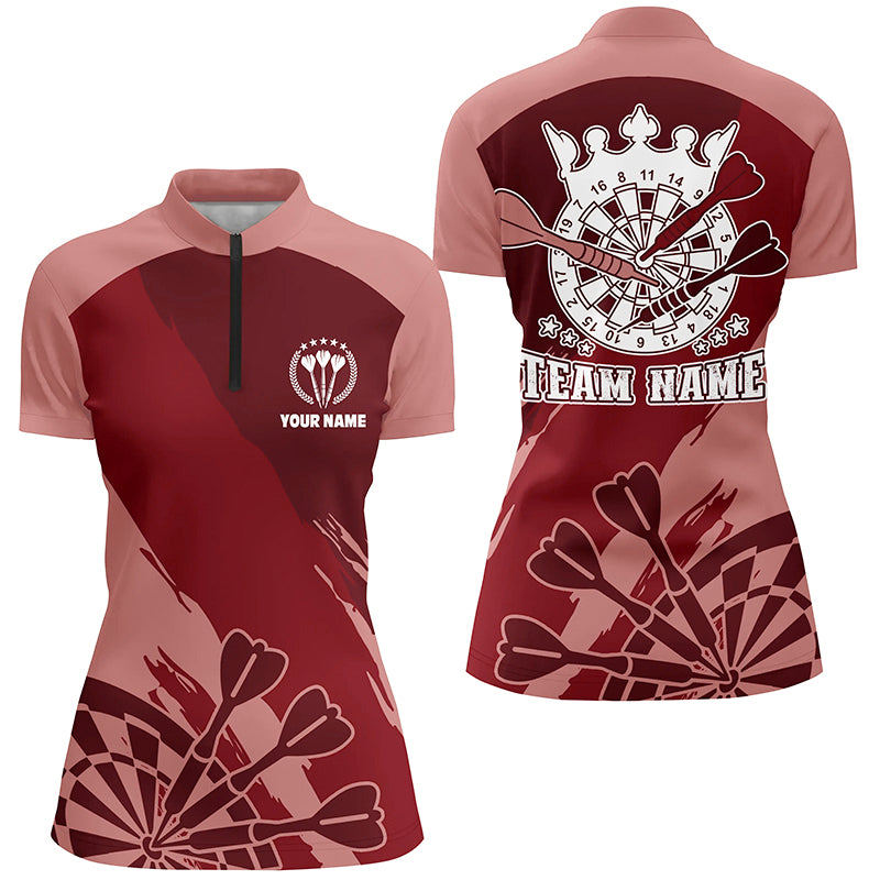 Personalized Red Darts Quarter Zip Shirt Custom Cool Dart Shirts For Women Darts Jersey LDT0695