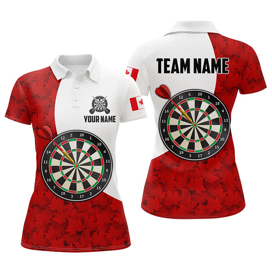 Canada Flag Red Maple Leaf Womens Darts Polo Shirt Custom Patriotic Dart Jerseys For Women LDT1478