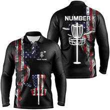 Load image into Gallery viewer, Custom Smoky American Flag Mens Disc Golf Tops Patriotic Disc Golf Shirts For Men Us Disc Golf Basket LDT0936