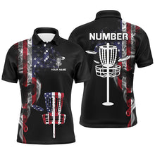 Load image into Gallery viewer, Custom Smoky American Flag Mens Disc Golf Tops Patriotic Disc Golf Shirts For Men Us Disc Golf Basket LDT0936