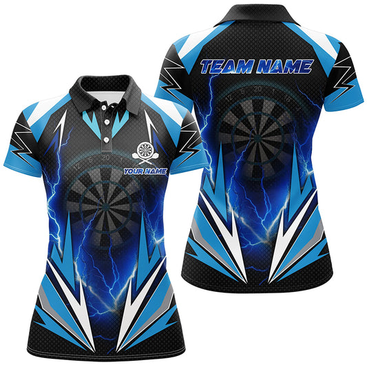 Blue Thunder Lightning Womens Darts Polo Shirt Custom Dart Shirts For Women Dart Jerseys LDT1354