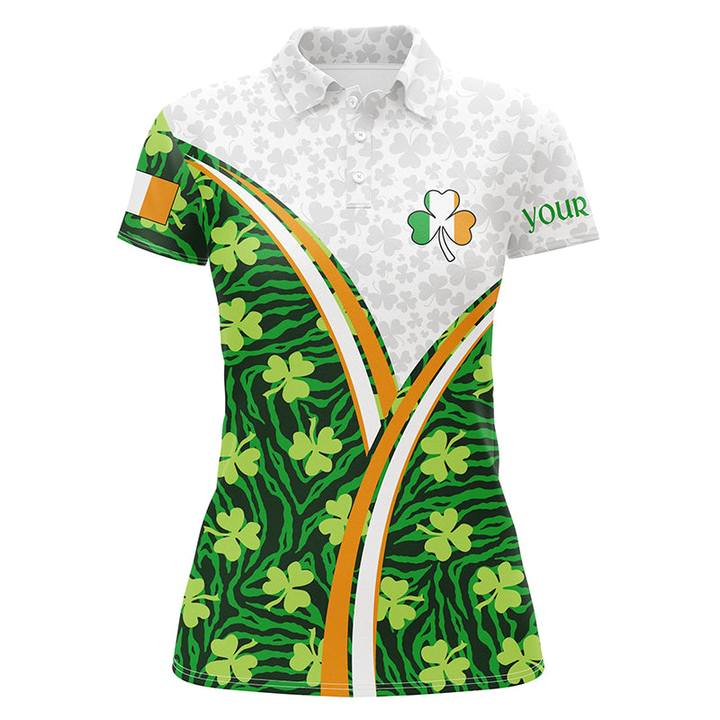 Ireland Flag Patrick Day Green Clovers Golf Polo Shirts Custom Golf Tops For Women Golf Gifts LDT1484