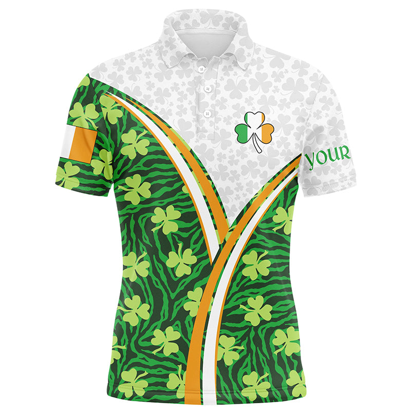 Ireland Flag Patrick Day Green Clovers Mens Golf Polo Shirts Custom Golf Tops For Men Golf Gifts LDT1484