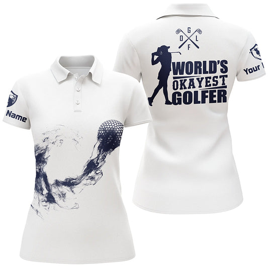 Navy And White Womens Golf Polo Shirts, Custom Name Golf Shirts For Ladies, Cool Golf Gifts LDT0151