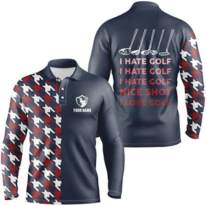 I Hate Golf Nice Shot I love Golf Funny Mens Golf Polo Shirt Navy Golf Shirts For Men LDT0413