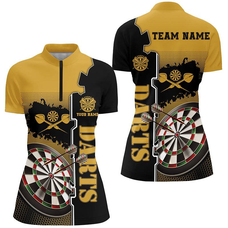 Personalized Yellow Black Darts Quarter-Zip Shirt Custom Darts Shirt For Women Dart Jersey LDT0417