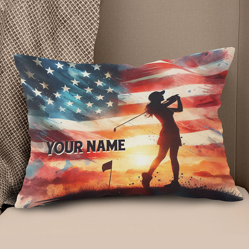 Watercolor Usa Flag Custom Golf Pillow Personalized Patriotic Golf Gifts LDT1175