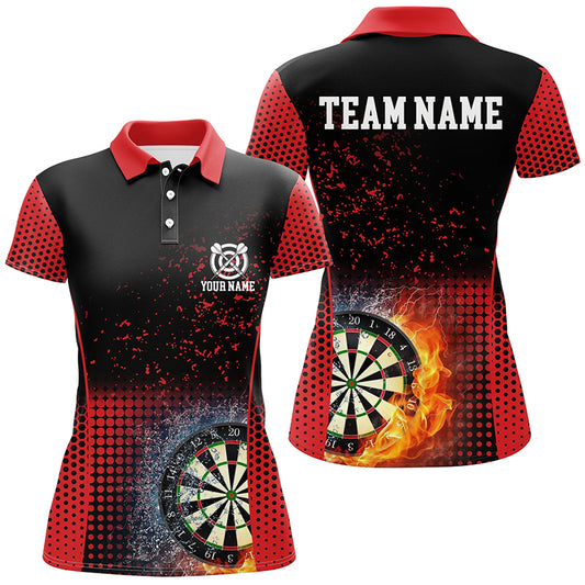 Red Black Fire & Water Womens Darts Polo Shirt Custom Darts Shirt For Women Dart Jerseys LDT1360