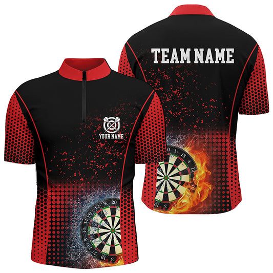 Red Black Fire & Water Darts Quarter Zip Shirt Custom Darts Shirt For Men Dart Jerseys LDT1360