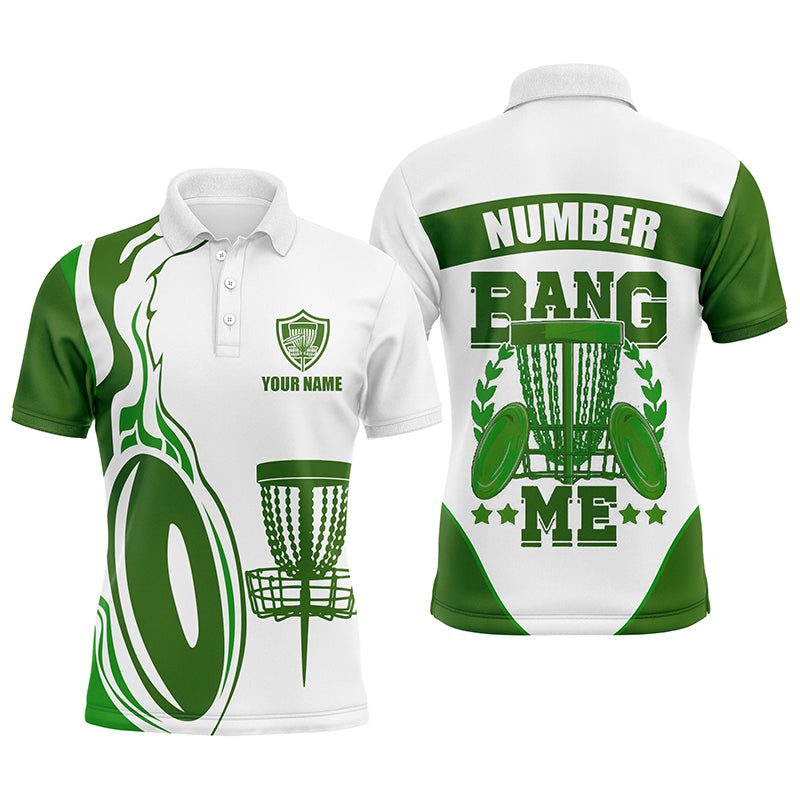 Bang Me Mens Disc Golf Shirts, Dark Green & White Custom Polo Shirt For Mens, Disc Golf Disc LDT0161