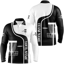 Load image into Gallery viewer, Personalized Disc Golf Basket Black White Mens Polo Shirt Custom Disc Golf Shirts For Men LDT0721