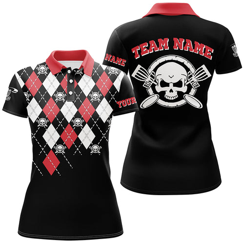 Personalized Skull Argyle Pattern Disc Golf Polo Shirt Custom Disc Golf Team Shirts For Women LDT0723