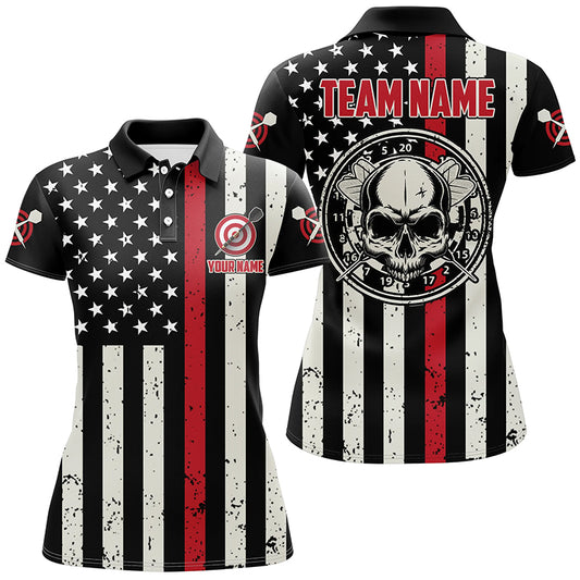 Personalized Skull American Flag Womens Darts Polo Shirt Patriotic Darts Jersey For Women LDT0729