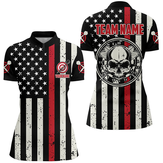 Personalized Skull American Flag Darts Quarter-zip Shirt Patriotic Darts Jersey For Women LDT0729