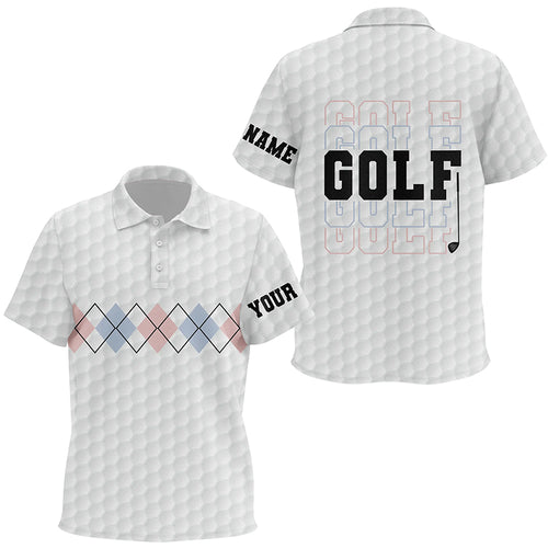 Pink Blue Argyle Pattern Kids Golf Polo Shirts Custom Cool White Golf Shirts For Kid Golf Gifts LDT0950