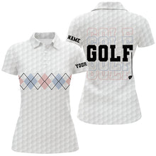 Load image into Gallery viewer, Pink Blue Argyle Pattern Golf Polo Shirts Custom Cool White Golf Shirts For Women Golf Gifts LDT0950