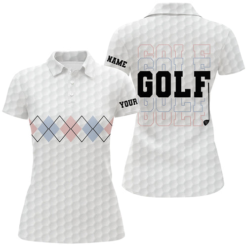 Pink Blue Argyle Pattern Golf Polo Shirts Custom Cool White Golf Shirts For Women Golf Gifts LDT0950