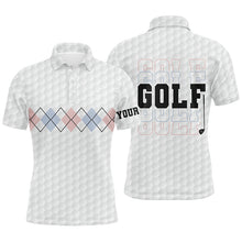 Load image into Gallery viewer, Pink Blue Argyle Pattern Mens Golf Polo Shirts Custom Cool White Golf Shirts For Men Golf Gifts LDT0950