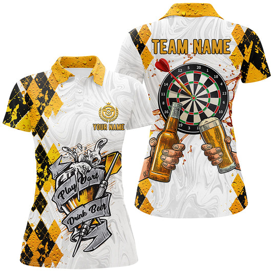 Play Dart Drink Beer Customized Darts Polo Shirt Argyle Pattern Darts Shirt For Women LDT0738