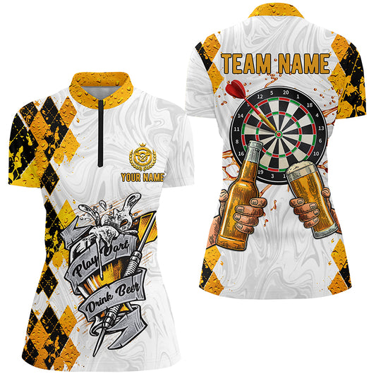 Play Dart Drink Beer Customized Darts Quarter zip Shirt Argyle Pattern Women Darts Shirt LDT0738