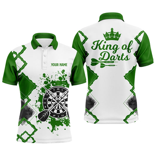King Of Darts Green White Mens Darts Polo Shirt Customized Cool Darts Jersey For Men LDT0968