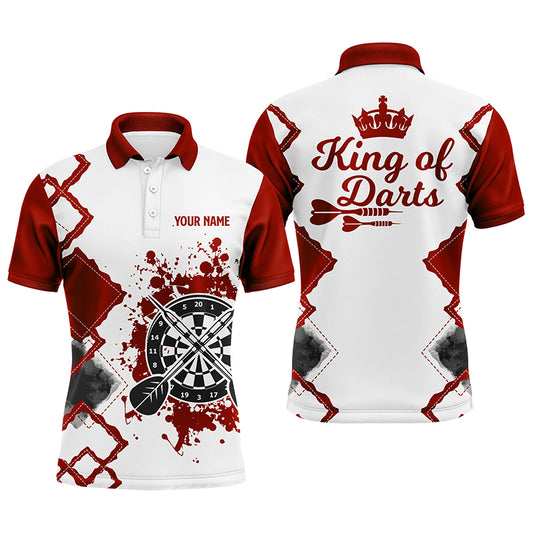 King Of Darts Red White Mens Darts Polo Shirt Customized Cool Darts Jersey For Men LDT0969
