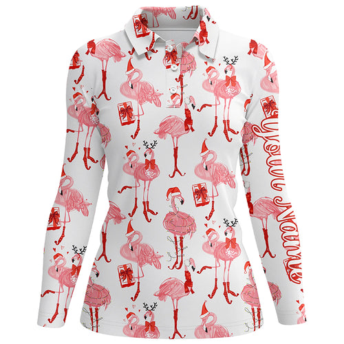 Tropical Winter Watercolor Flamingos Womens Golf Polo Shirt Christmas Golf Shirts For Women LDT0758