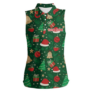 Womens Sleeveless Polo Shirt Christmas Season Green Custom Golf Tops For Women Best Golfing Gifts LDT0980