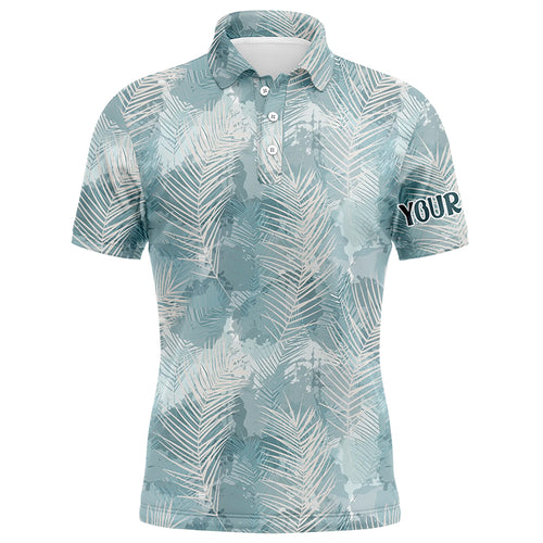 Watercolor Mint Tropical Palm Leaves Mens Golf Polo Shirt Customized Funny Golf Tops For Men LDT0984