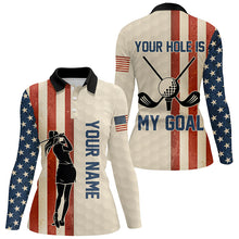 Load image into Gallery viewer, Your Hole Is My Goal Vintage American Flag Golf Polos Custom Patriotic Golf Shirts For Women LDT1400