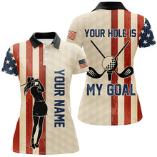 Load image into Gallery viewer, Your Hole Is My Goal Vintage American Flag Golf Polos Custom Patriotic Golf Shirts For Women LDT1400