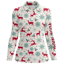 Load image into Gallery viewer, Vintage Christmas With Reindeer Snowflakes Golf Polos Winter Holiday Golf Gifts For Women LDT0461