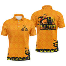 Load image into Gallery viewer, Halloween Landscape Pumpkin Orange Argyle Mens Golf Polo Shirts Custom Funny Golf Gifts For Men LDT0481