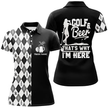 Load image into Gallery viewer, Golf &amp; Beer That’s Why Im Here Black White Argyle Pattern Golf Polo Shirt Golf Tops For Women LDT0792