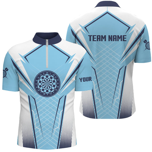 Blue White Mens Darts Quarter Zip Shirt Customized Darts Shirt For Men Dart Jerseys LDT1437