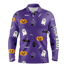 Load image into Gallery viewer, Halloween Seamless With Pumpkin Boo Spider Purple Mens Golf Polo Shirts Funny Golf Tops For Men LDT0505