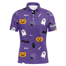 Load image into Gallery viewer, Halloween Seamless With Pumpkin Boo Spider Purple Mens Golf Polo Shirts Funny Golf Tops For Men LDT0505