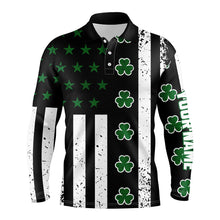 Load image into Gallery viewer, St. Patrick&#39;s Day American Flag Mens Golf Polo Shirt Shamrock Clover Patriotic Golf Tops For Men LDT1040